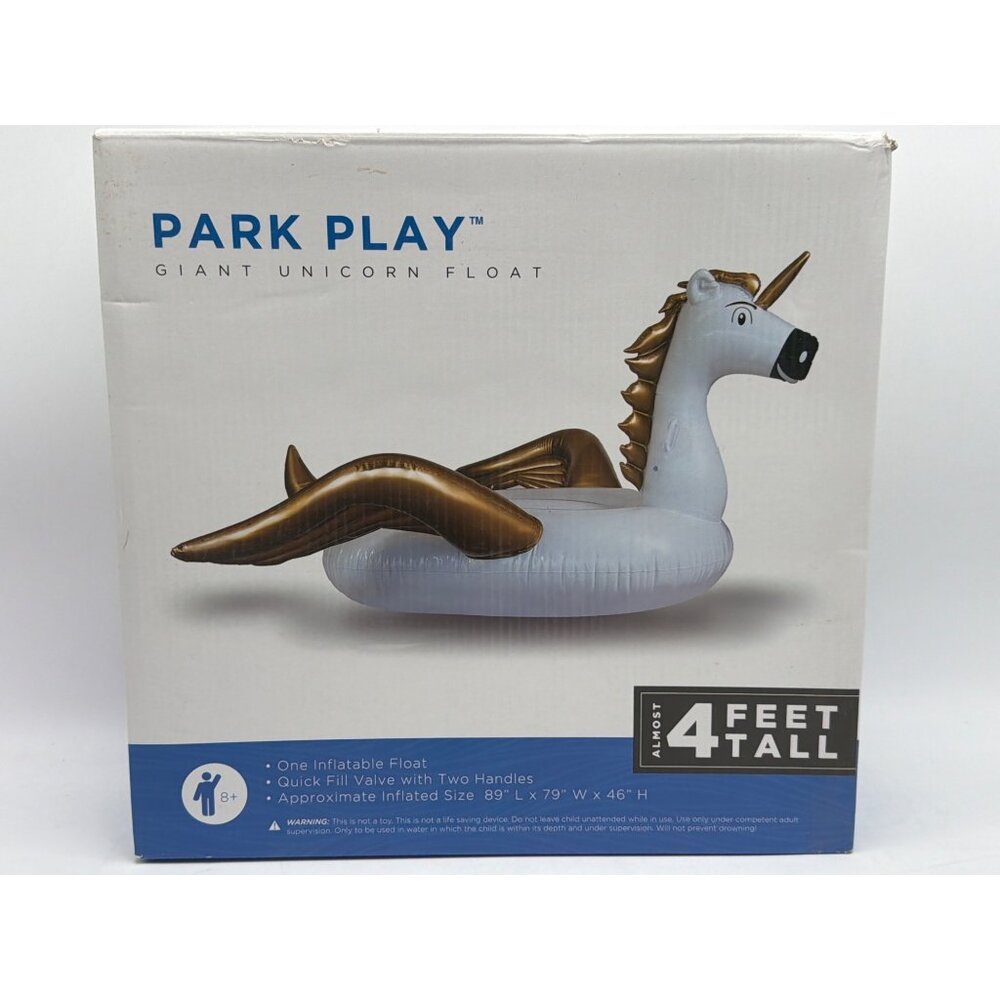 Park Play Giant Unicorn Inflatable Pool Float 89" L X 79" W X 46" H Durable Viny